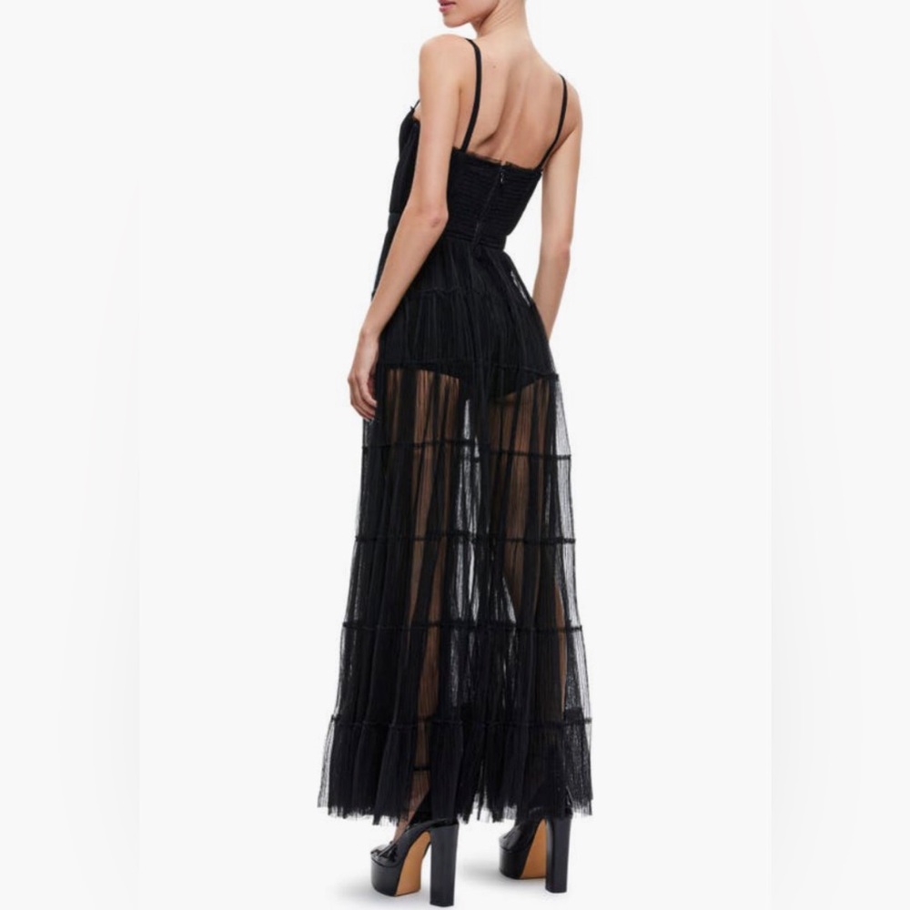 NWT $695 Alice + Olivia Deena Pleated Maxi Dress in BLACK, size 10! - Picture 2 of 5